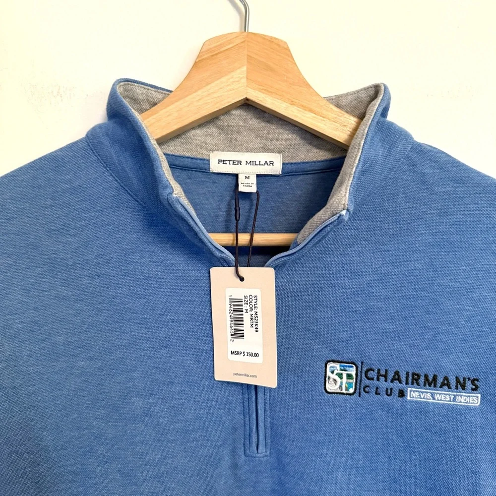 Peter Millar Crown Comfort 1/4 Zip Blue Pullover - Picture 2 of 5